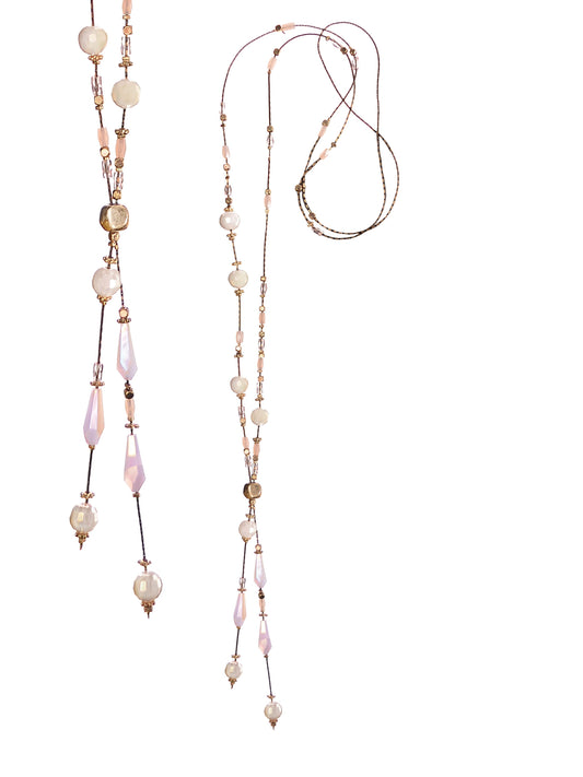 Lariat Style Fab Bead Collective Necklace in Rose, Nude and Gold