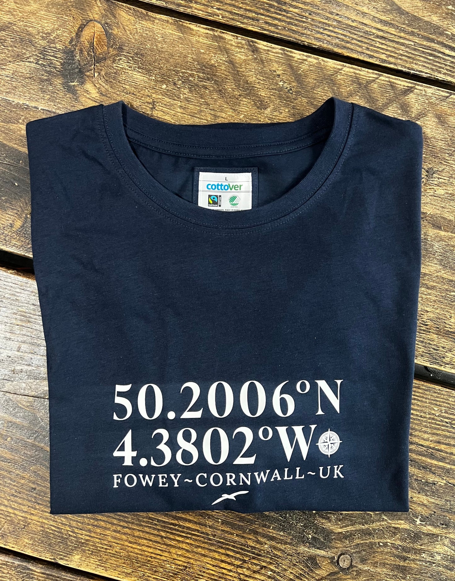 Fowey – Latitude & Longitude T-shirt Organic Cotton