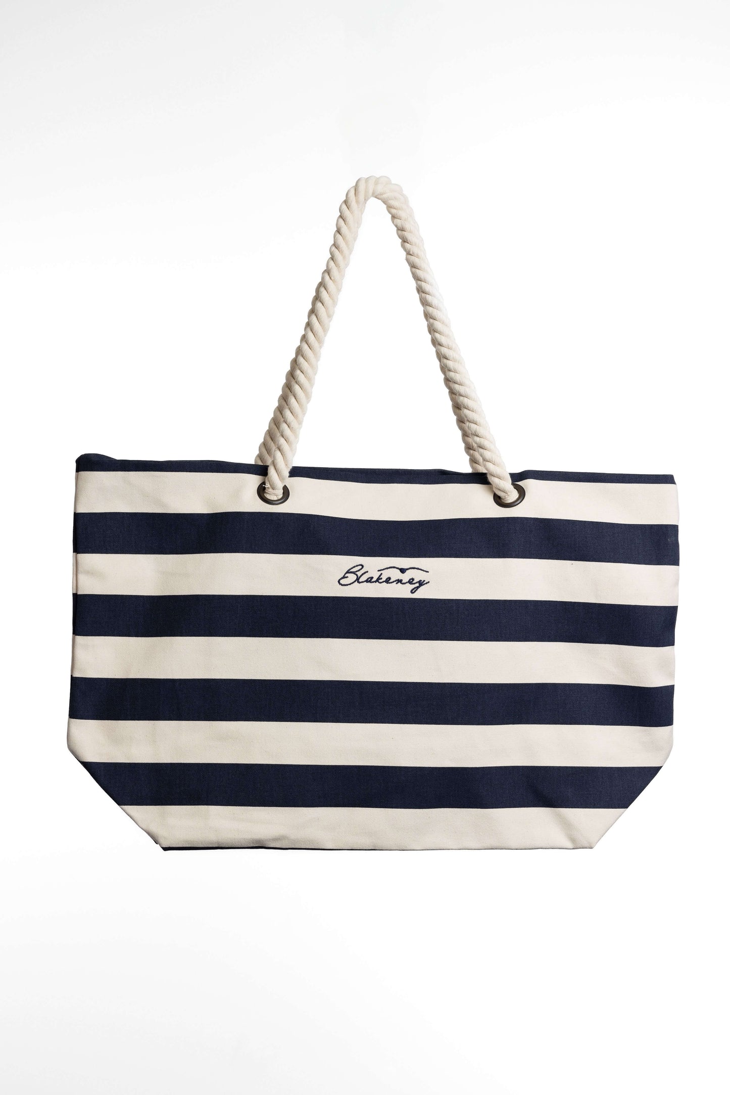 blue nautical stripe beach bag with Creek logo