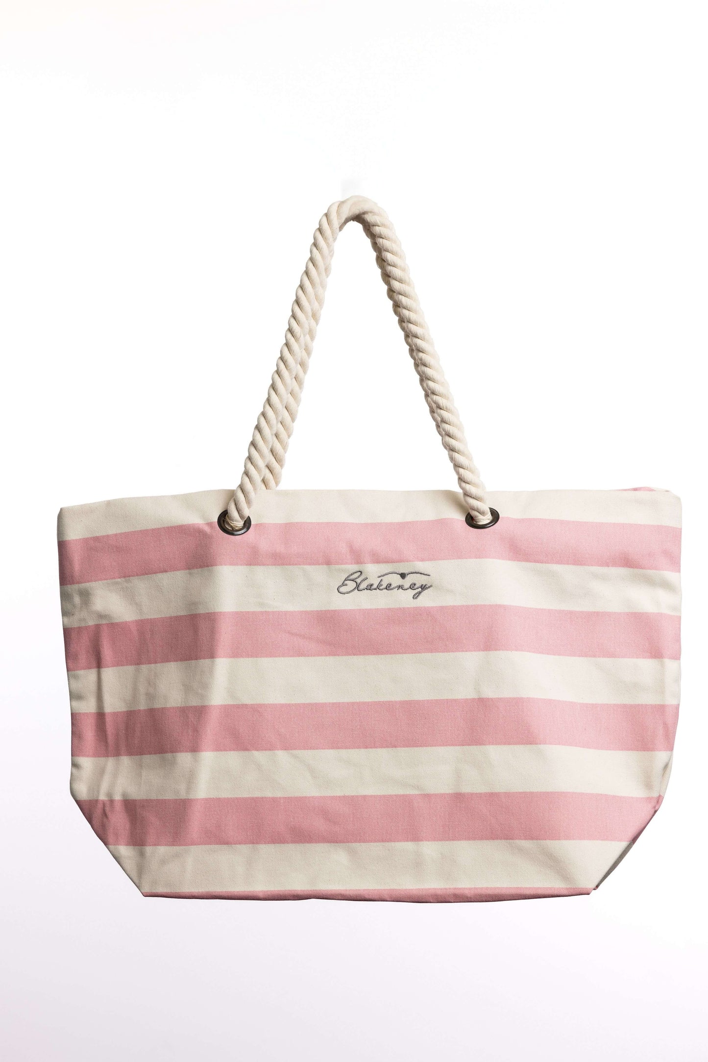 pink nautical stripe beach bag with Creek logo