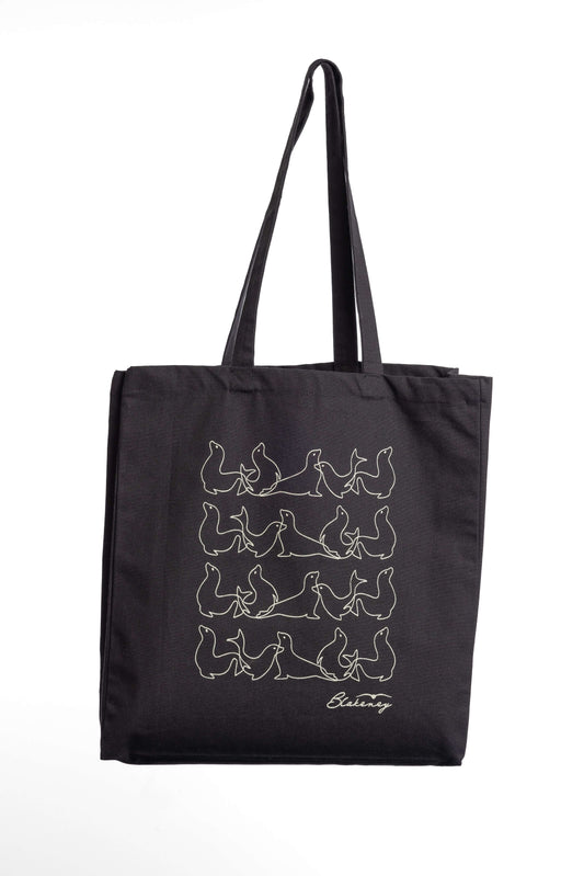 Black cotton shopper bag with seal print design
