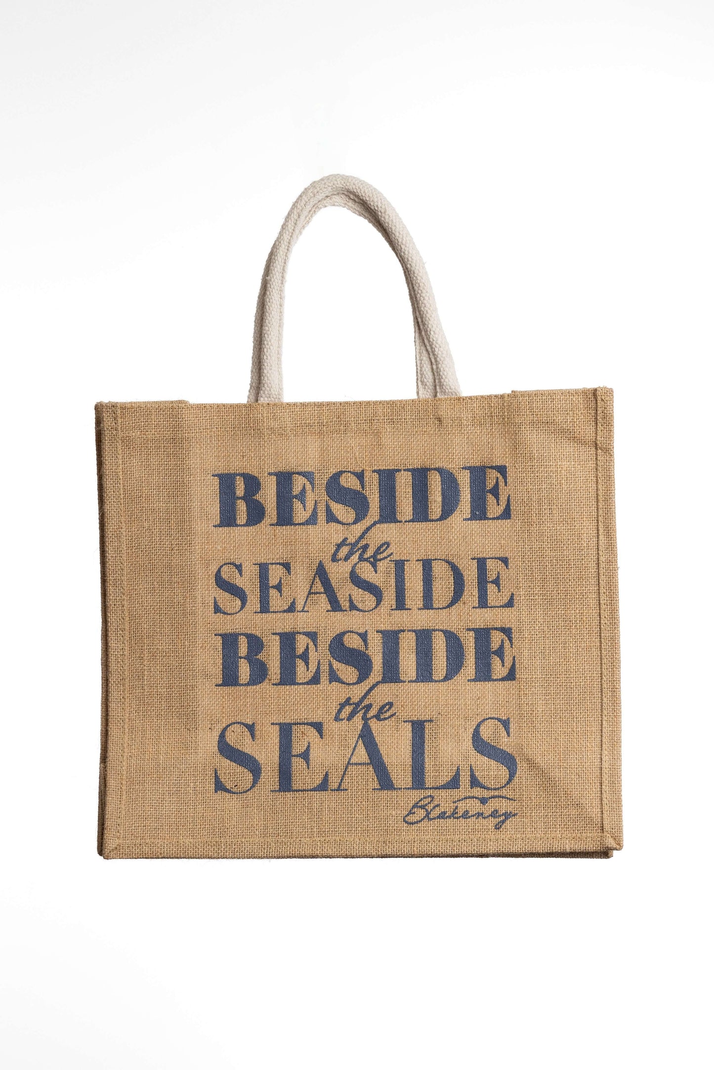 Blakeney quote printed jute shopping bag with cotton handles