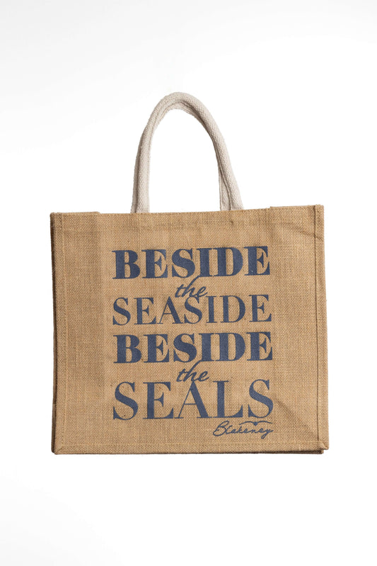 Blakeney quote printed jute shopping bag with cotton handles