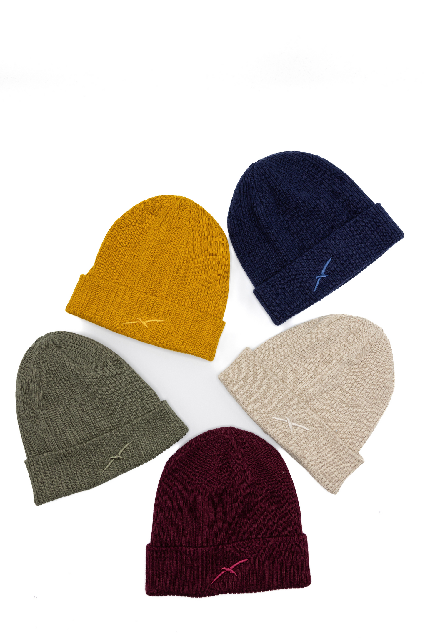 Coastal organic cotton beanie with Creek bird embroidery