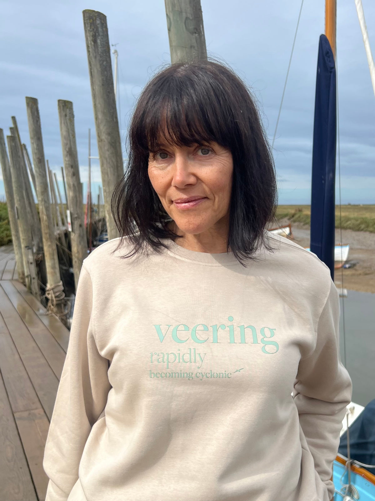 Veering - Shipping Forecast Organic Cotton Sweatshirt - Sand