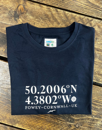 Fowey – Latitude & Longitude T-shirt Organic Cotton