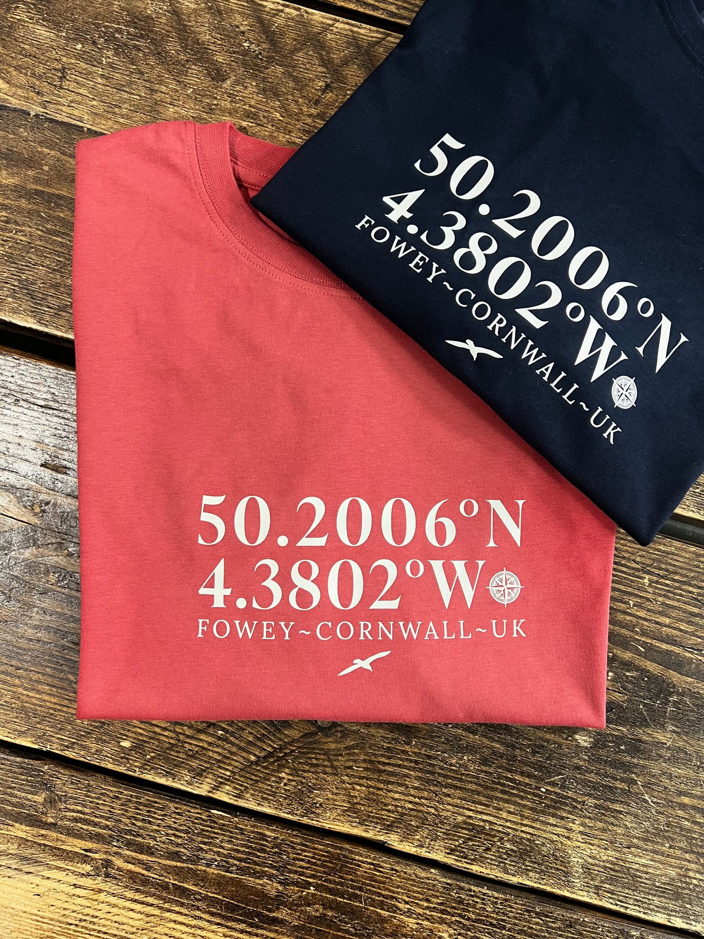 Fowey – Latitude & Longitude T-shirt Organic Cotton