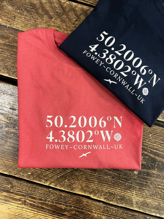Fowey – Latitude & Longitude T-shirt Organic Cotton