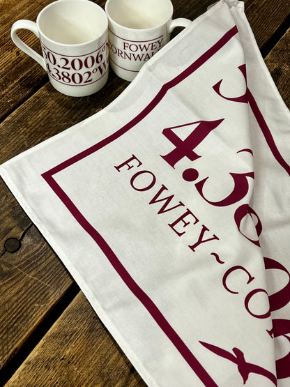 Fowey – Latitude & Longitude Coastal Cotton Tea Towel