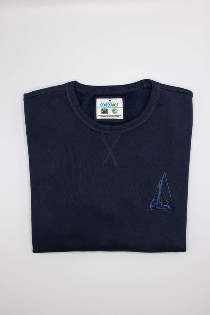 Organic cotton sailboat sweatshirt with embroidered design – Creek Lifestyle (Navy)