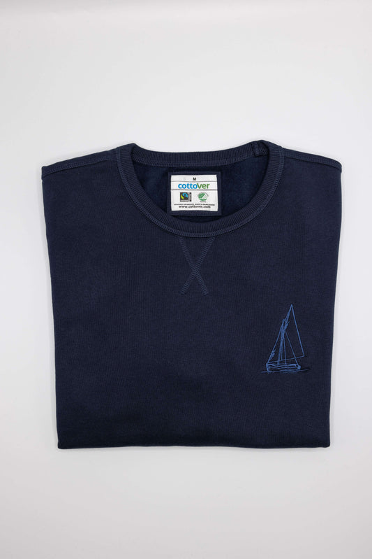 Organic cotton sailboat sweatshirt with embroidered design – Creek Lifestyle (Navy)